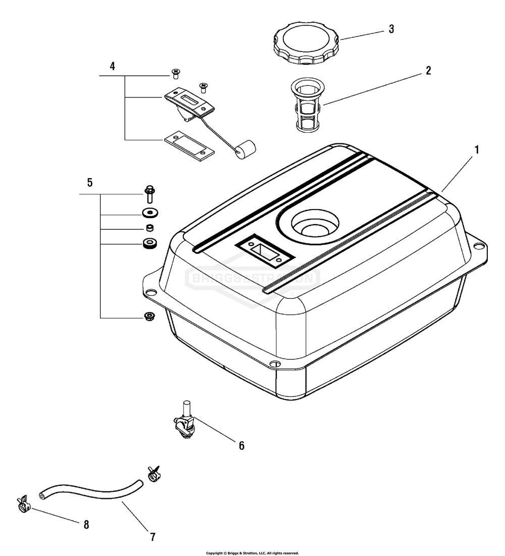 Fuel Tank Diagram and Parts List for 030409-01 9000EA Briggs and Stratton Generator